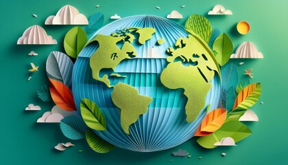 World, globe and collage art made of paper school project, humanity and eco friendly banner