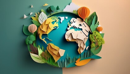 World, globe and collage art made of paper school project, humanity and eco friendly banner