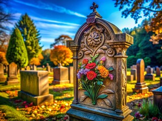 Fototapeta premium Detailed Grave Stone PNG Image for Memorials, Historical Sites, and Artistic Projects