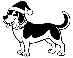 Christmas Santa Hat cartoon dog silhouette vector art