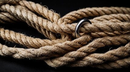 Obraz premium A close-up of a knotted rope on a dark background highlighting the texture and detail of the material