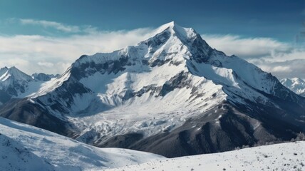 Obraz premium Majestic White Snowy Mountain Landscape with Blue Sky.