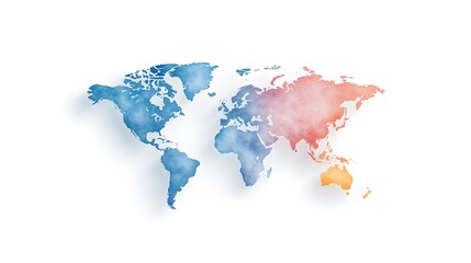 Artistic watercolor map of the world, blending vibrant colors to represent global unity and diversity in a contemporary style.