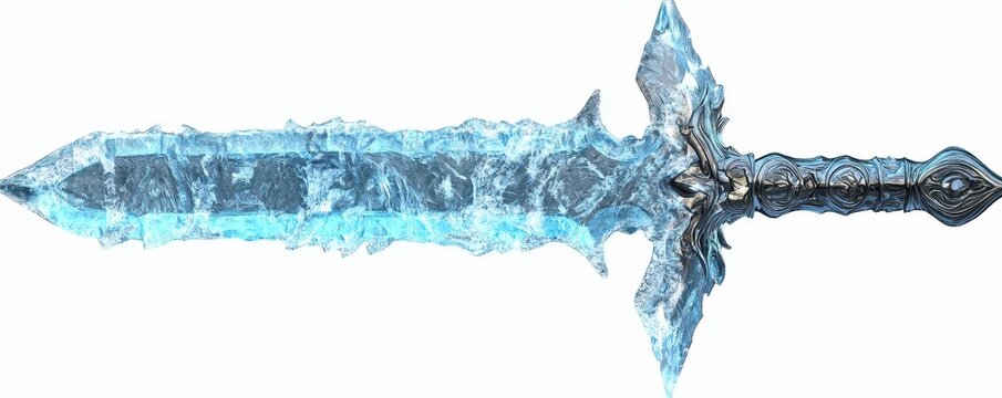A stunning ice sword featuring intricate designs, perfect for fantasy themes, games, and artwork showcasing magical elements.
