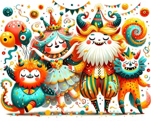 Fototapeta premium Monstruos de Fiesta: Celebración de Criaturas Fantásticas