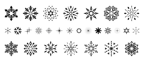 Snowflakes icon collection. Graphic modern black and white ornament.