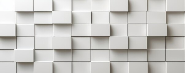 Obraz premium Modern white wall with three-dimensional square tiles, creating an elegant and minimalist aesthetic for contemporary spaces.