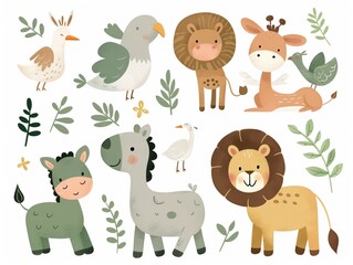 Fototapeta premium Simple joyful illustrations of biblical animals like doves