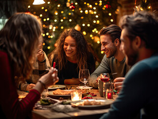 Friends Enjoying Christmas Dinner Together