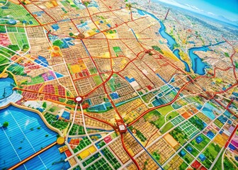 Detailed Los Angeles City Map Featuring Streets, Landmarks, Neighborhoods, and Transportation Routes