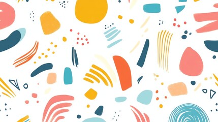 A vibrant and playful abstract pattern featuring bold colors and geometric shapes.