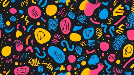 Naklejka premium A vibrant and playful abstract pattern featuring bold, colorful shapes and lines.