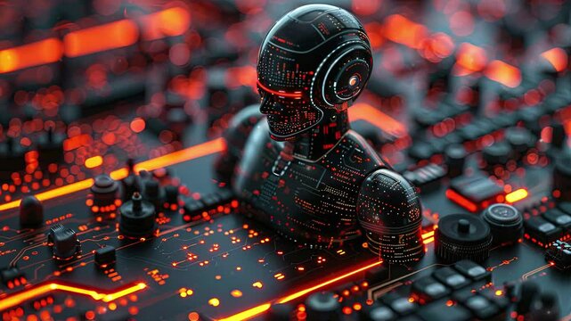 Android robot in circuit board, symbolizing technology AI