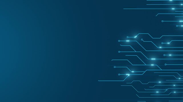 Circuit Board Digital Data moving on CPU loop backgrounds. Computer Processing and data. Abstract high tech Artificial intelligence blue particles and network connections