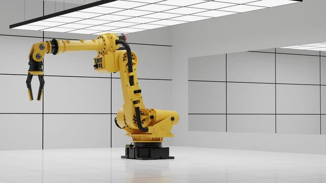 Testing and handling Robotic arm in  white room background-3D rendering