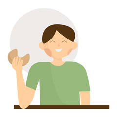 People Eating Food Cartoon Illustration. Isolated Flat Vector Character