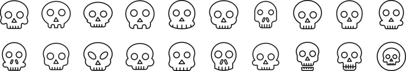 Skull Thin Icons Collection. Editable Stroke. Suitable for Web Sites, Books, Cards, Apps