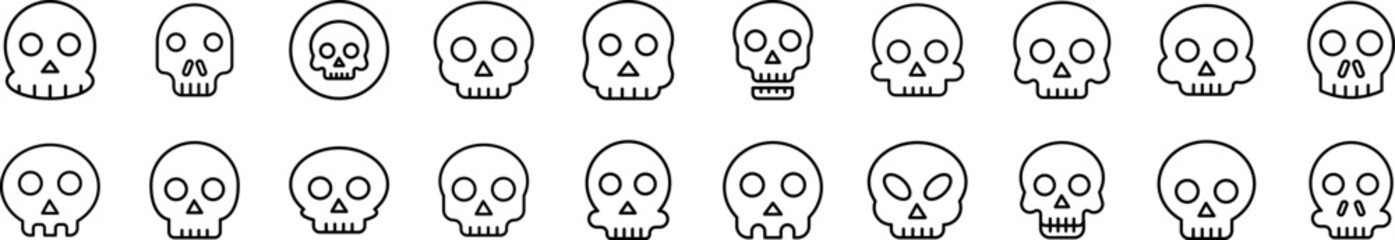 Skull Bundle of Thin Icons. Editable Stroke. Suitable for Web Sites, Books, Cards, Apps