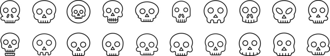 Skull Pack of Thin Icons. Editable Stroke. Suitable for Web Sites, Books, Cards, Apps