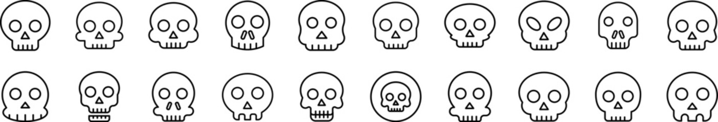 Skull Set of Thin Icons. Editable Stroke. Suitable for Web Sites, Books, Cards, Apps