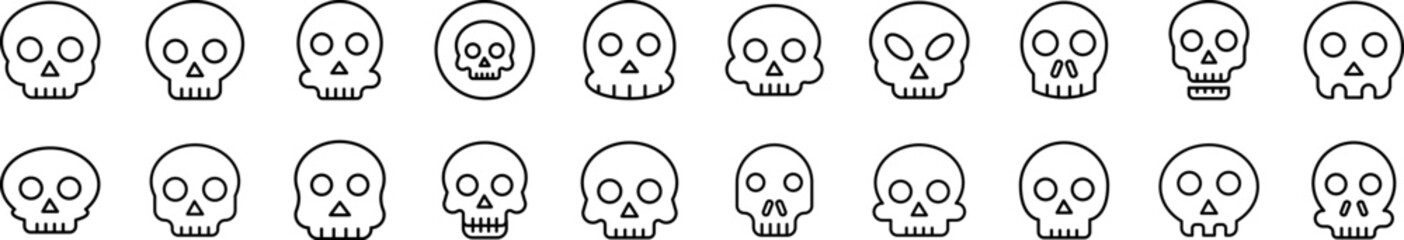 Skull Collection of Thin Icons. Editable Stroke. Suitable for Web Sites, Books, Cards, Apps