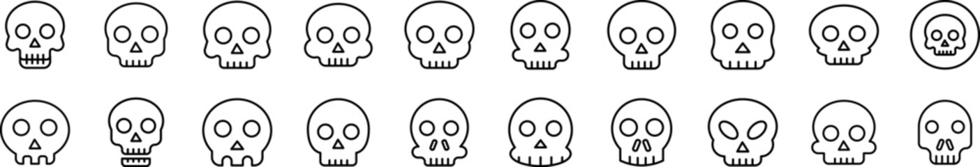 Skull Related Line Icons for Web Sites, Books, Cards, Apps. Editable Stroke. Suitable for Web Sites, Books, Cards, Apps