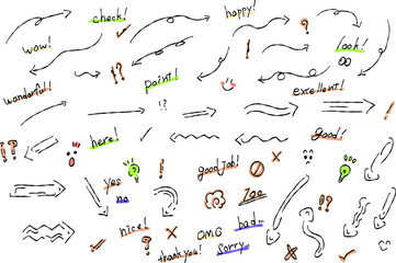 A color set of 100 points flower circles, decorations, decorations, arrows, and letters drawn in hand-drawn pen art. The stylish and cute design is characterized by its simplicity and ease of use.