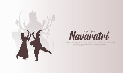 Happy Navaratri Banner and Greetings. Hindu Festival Shubh Navratri Background with Dandiya Dance and Goddess Durga Mata Vector Illustration