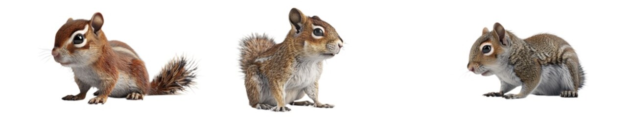 Fototapeta premium A 3D model of a baby squirrel, highly detailed and ultra-sharp, positioned on the left side, isolated on a white background