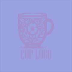 Ornate floral cup logo on purple background suitable for elegant branding. Elegant, stylish, vektor, logo design, floral, cup, purple, background, branding, ornate, business, feminine, sophisticated,