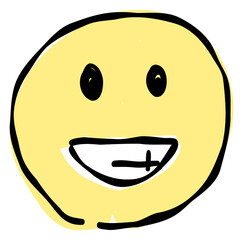 Fototapeta premium A hand-drawn smile emoji showing teeth. Features a simple and cute yellow-based design. Stylish and versatile for various scenes.