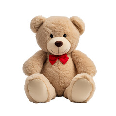 Obraz premium Adorable Fluffy Teddy Bear With Red Bow Tie Sitting On White Background