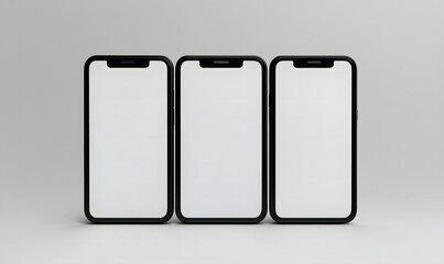 Three Blank Smartphone Screens in a Row &ndash; Mobile Technology and Display Concept design, Mockup