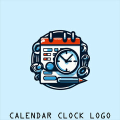 Calendar, clock, on blue background with stylized design vektorsuitable for planners, schedules, time management, and productivity concepts