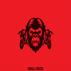 Black vektor gorilla riding motorcycle against red background, great for adventurous and playful designs needing a unique and eyecatching animal element