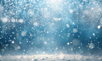 Fototapeta premium Light snow falls from top to bottom on an abstract blue background