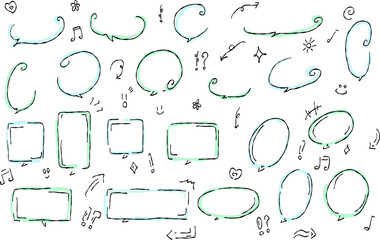 Fototapeta premium A hand-drawn speech bubble and decoration set. Features a green and blue-based design, perfect for emphasizing messages or comments.