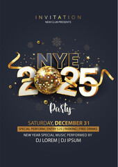 2025 Happy New Year club poster Background for your Flyers and Greetings Card graphic or new year themed party invitations. abstract vector illustration design