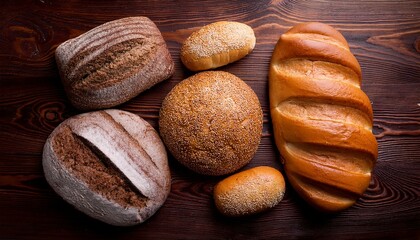 A variety of basic breads on the top view table