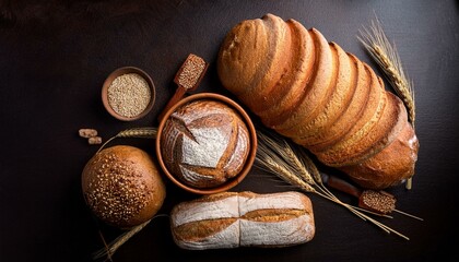 A variety of basic breads on the top view table