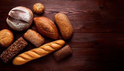 A variety of basic breads on the top view table
