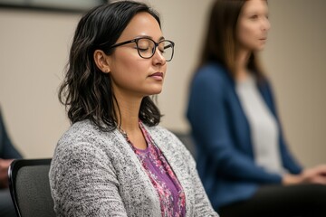 A Mindfulness Workshop Focusing On Stress Reduction Techniques. Participants Practice Progressive Muscle Relaxation