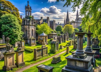 Greyfriars Cemetery embodies tranquility, with its historic gravestones nestled among vibrant greenery, fostering a