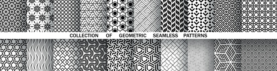 Geometric set of seamless black and white patterns. Simple vector graphics.