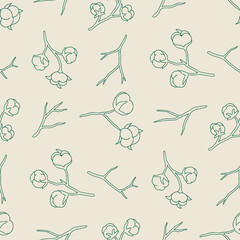 Outline Cotton Flower twig Vector Seamless Pattern illustration Design