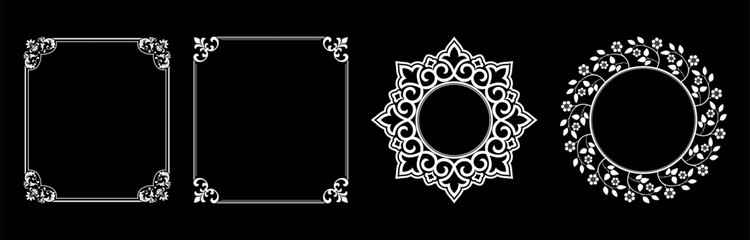 Set of decorative frames Elegant vector element for design in Eastern style, place for text. Floral black and white borders. Lace illustration for invitations and greeting cards.