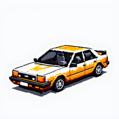 Pixel art car on white background. vector illustration.	