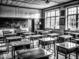 Black and white Back to school  old classroom background