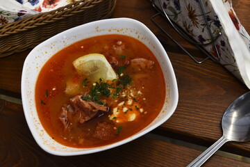 Tasty Russian-Ukrainian solianka soup