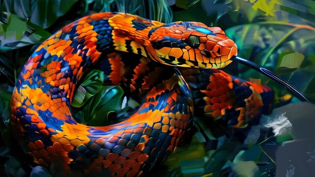 An exploration of the vibrant coloration and unique behavior of the Amazonian rainbow boa in its lush rainforest habitat